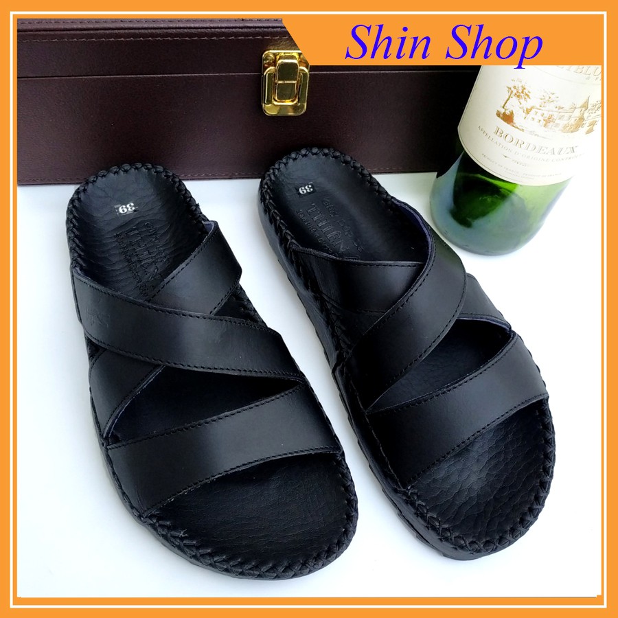 Dép da bò nam Thiên Ân quai chéo cao cấp D71