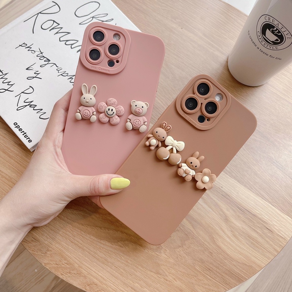 Ốp lưng iphone cạnh vuông gấu hoa hồng 7plus x xsmax 11 11promax 12 12pro 12promax 13 13pro 13promax DT13