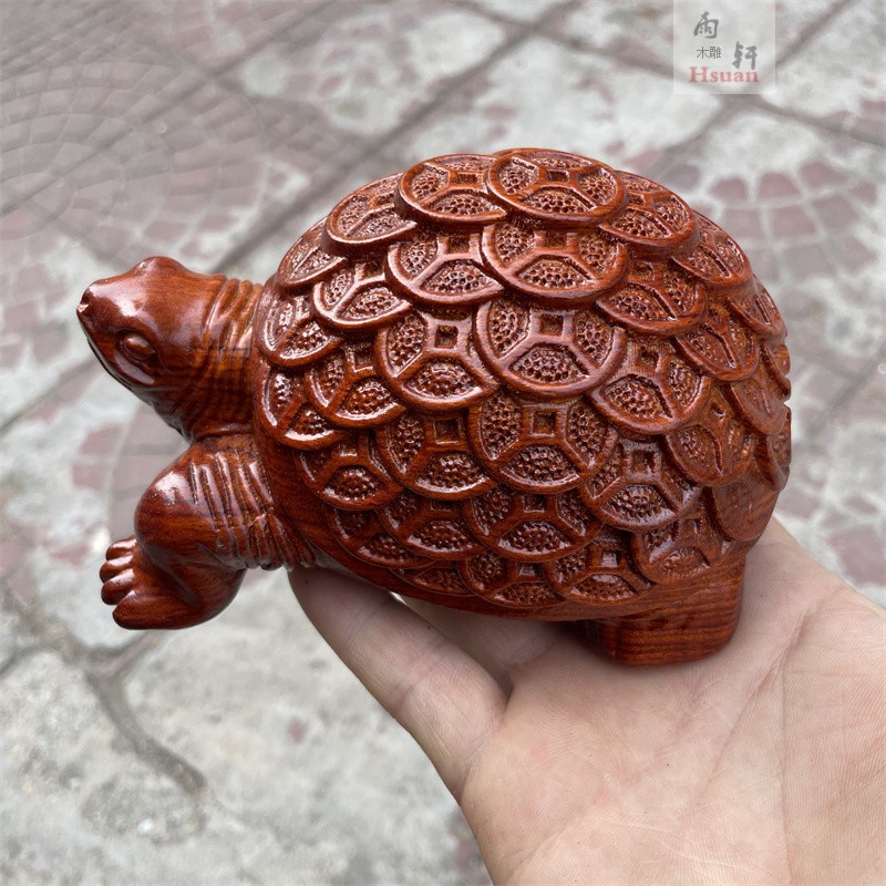 Phụ Kiện Trang Trí Bằng Gỗ Hồng Chạm Khắc Hình Rồng Rùa Rồng Kích Thước 15 * 9 * 7cm