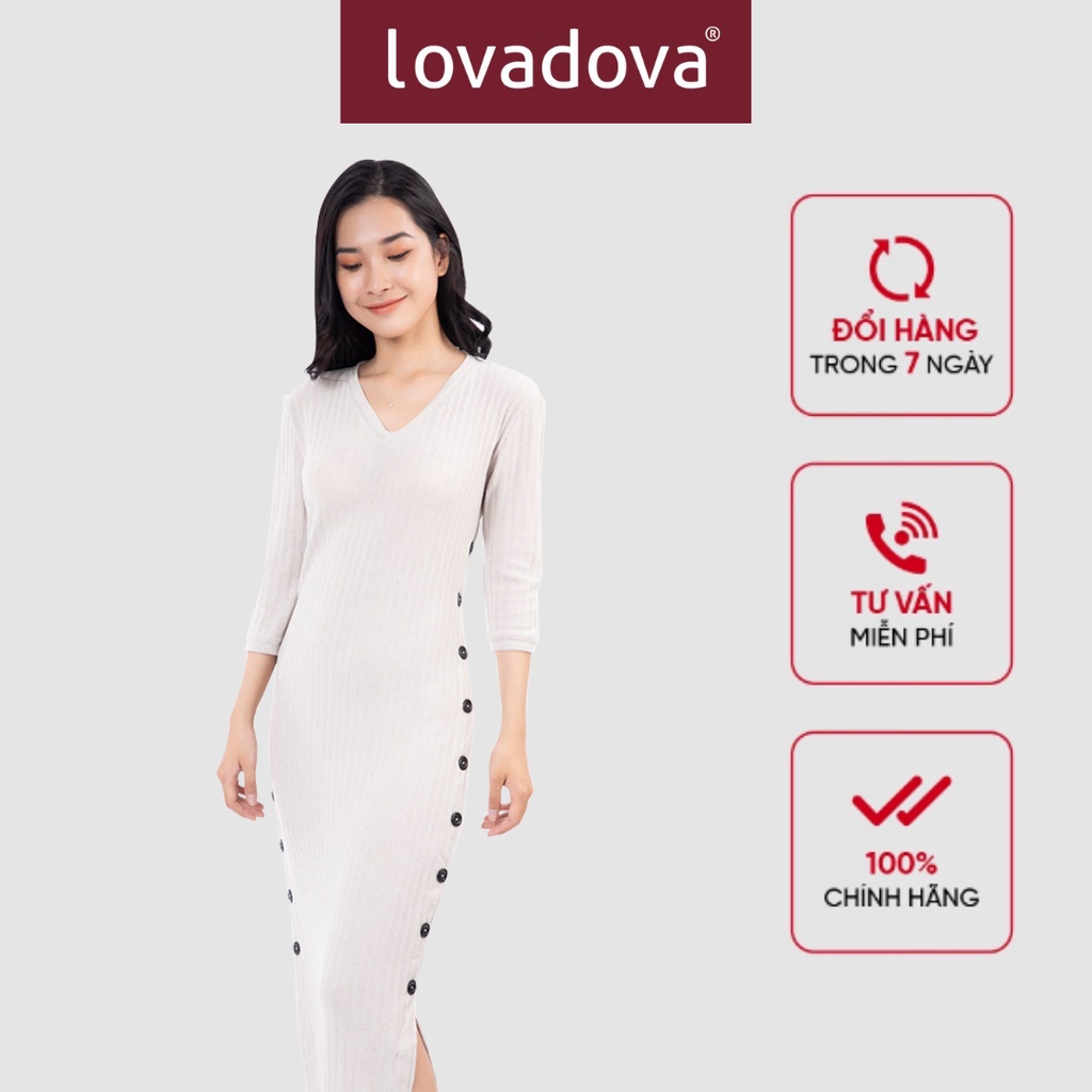 Đầm dáng ôm tay dài cổ tim - Lovadova 20D07C001