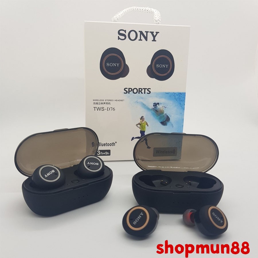 ( Nghe Không Hay Hoàn Tiền 100% )Tai nghe Bluetooth Đen Sony sport TWS-D76 Rất ấm Bass-treble rõ ràng