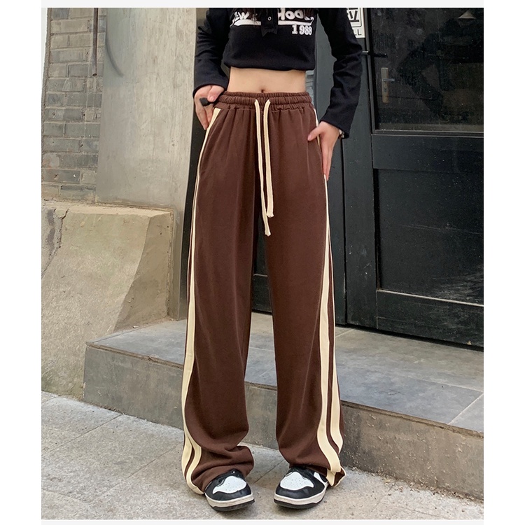 Quần Dài Thể Thao Nữ Ống Rộng Họa Tiết Sọc Ngang Mới