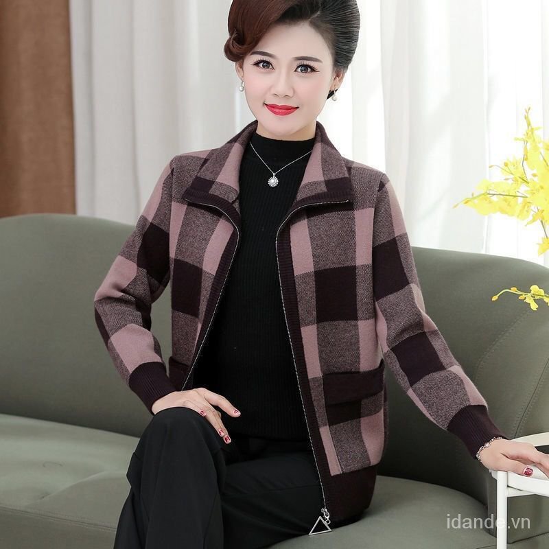 Áo khoác cardigan dày dặn dáng ngắn thời trang thu đông cho phụ nữ trung niên 2022 40-50L