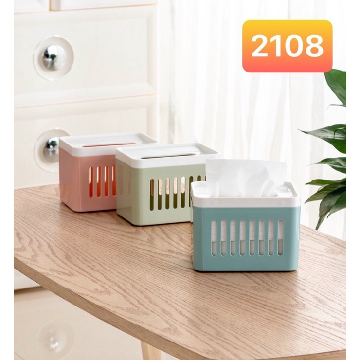 Hộp đựng giấy chữ nhật Pincai, hộp nhựa đựng giấy ăn pastel cao cấp 2108 và 2107 Cam Homeware