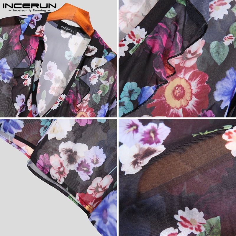 INCERUN Áo Lưới Hoa Xuyên Thấu Cổ V Gợi Cảm Dành Cho Nam