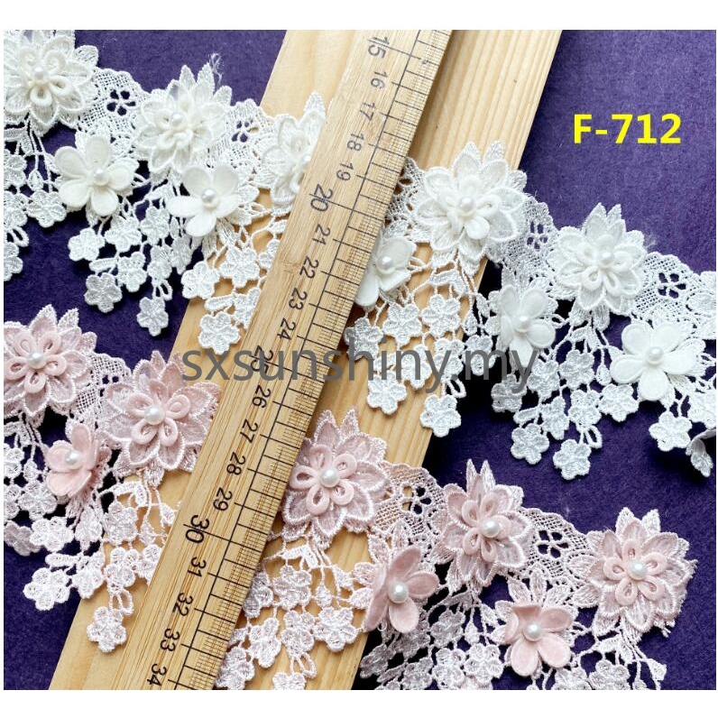 1yard 3D Hoa Ren Viền Viền Viền DIY Ren
