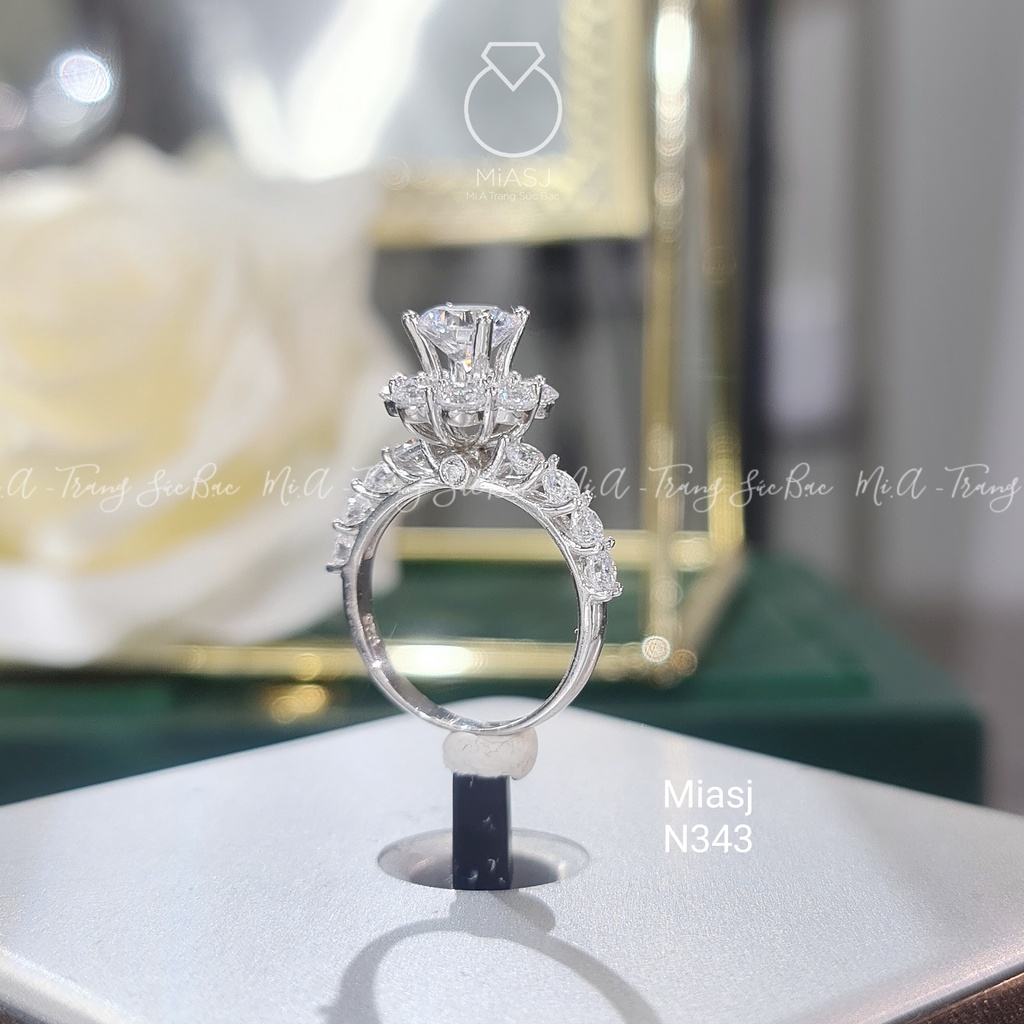 Nhẫn nữ bạc Ý S925 nạm đá xoàng 2 tầng cao cấp MiASJ N343 sang trọng