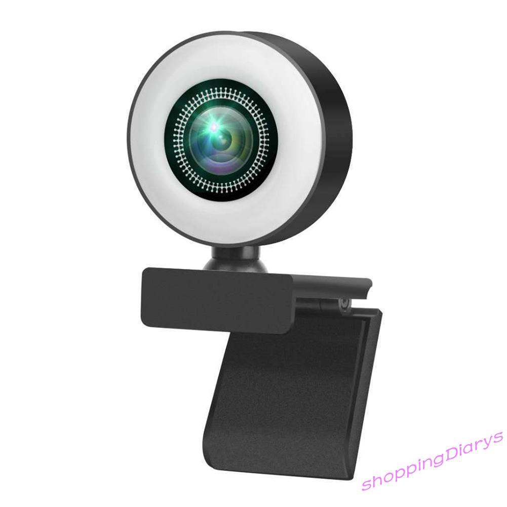 ✤Sh✤ 1080P HD USB Webcam Web Camera with Ring Light Microphone for PC Live Video