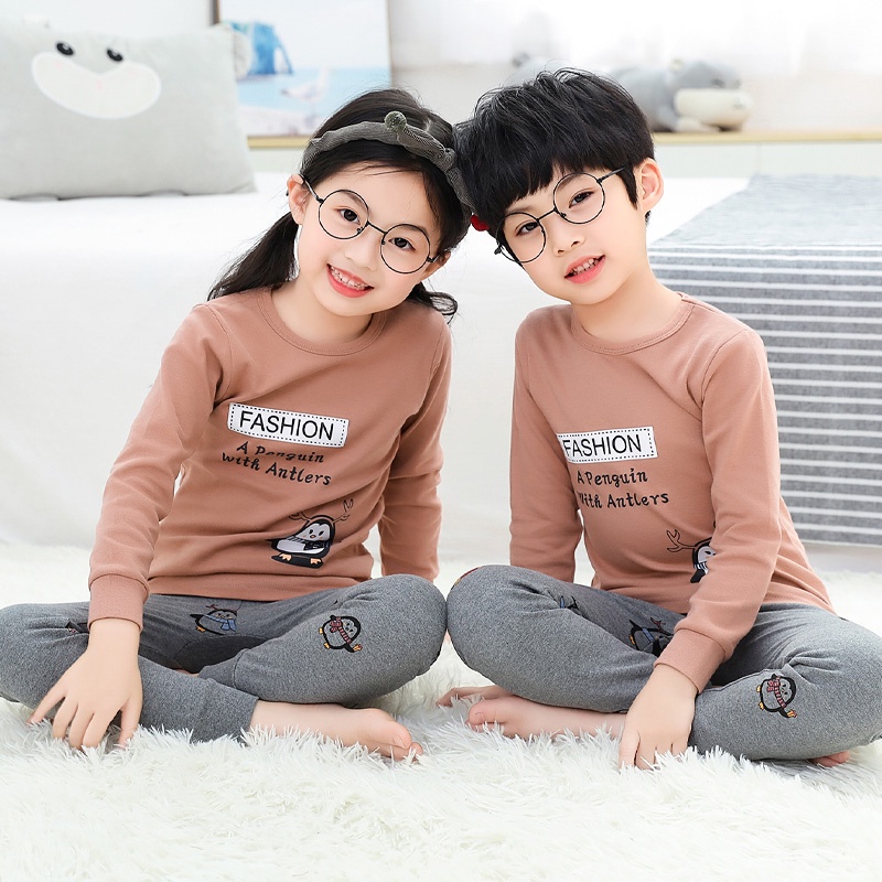 Bộ Đồ Ngủ Tay Dài Chất Liệu Cotton 100-160cm Thời Trang Xuân Thu Cho Bé