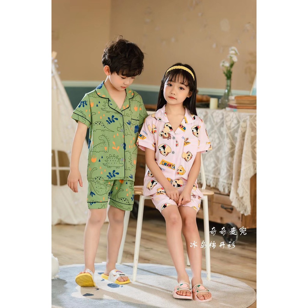 Bộ Pijama cho bé 7-14 tuổi cộc tay in hình xuất Hàn, Đồ ngủ bé trai vải cotton thấm hút mồ hôi