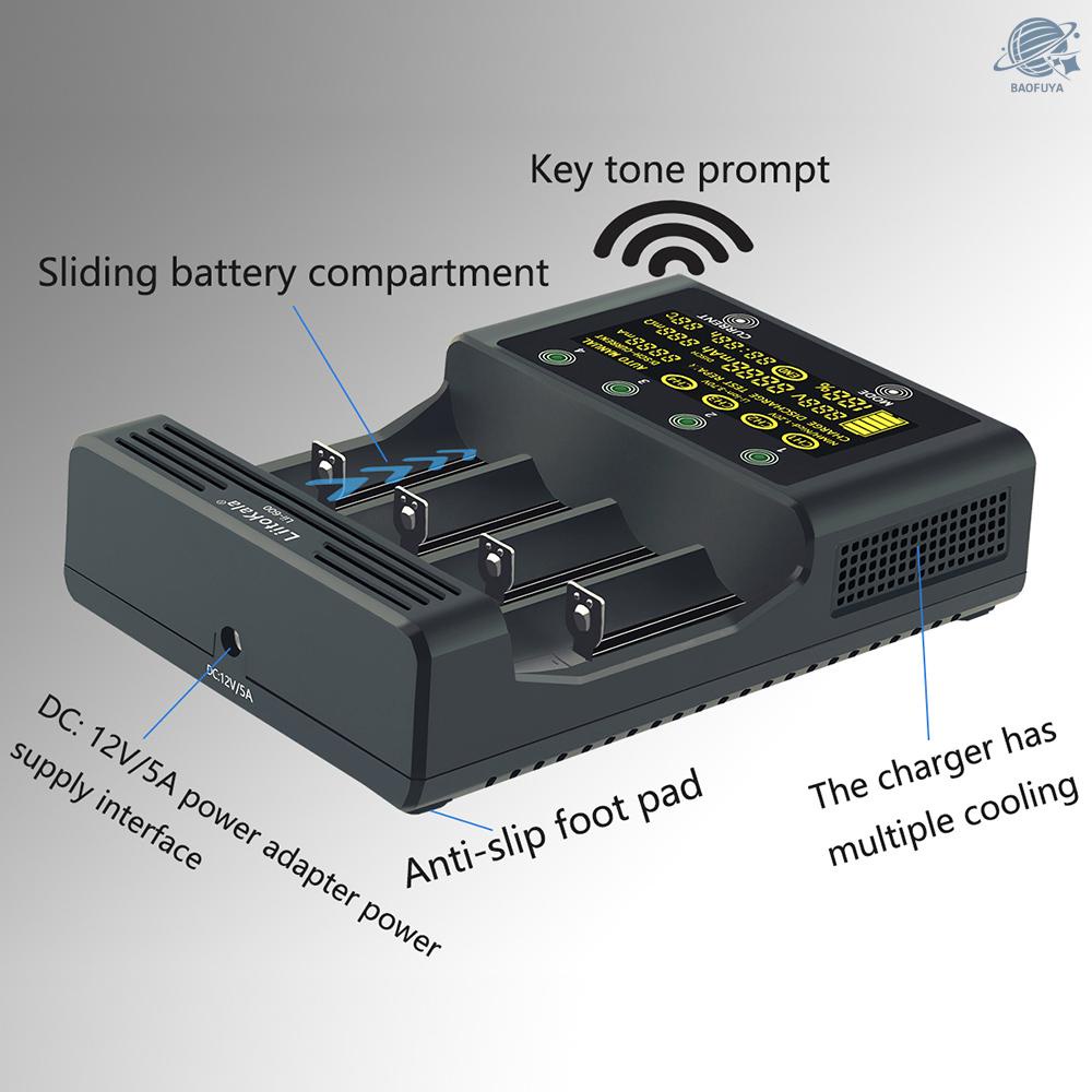 Bộ sạc pin Liitokala Lii-600 Li-Ion-3.7V Ni-Mh1.2V có 4 ngăn 18350 16340 14500