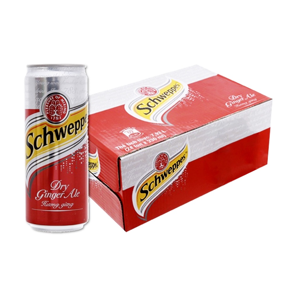 Thùng 24 lon Schweppes Dry Ginger Ale hương gừng 330ml - Đồ uống Soda pha chế chuyên nghiệp