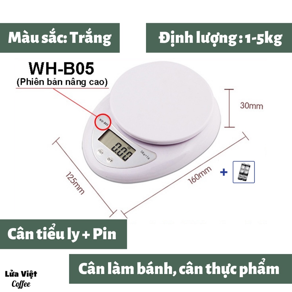 Cân điện tử 5kg làm bánh cân làm bếp định lượng 1-5kg WH-B05 độ chính xác cao cao cấp 3kg cân điện tử kèm 2 viên pin AA