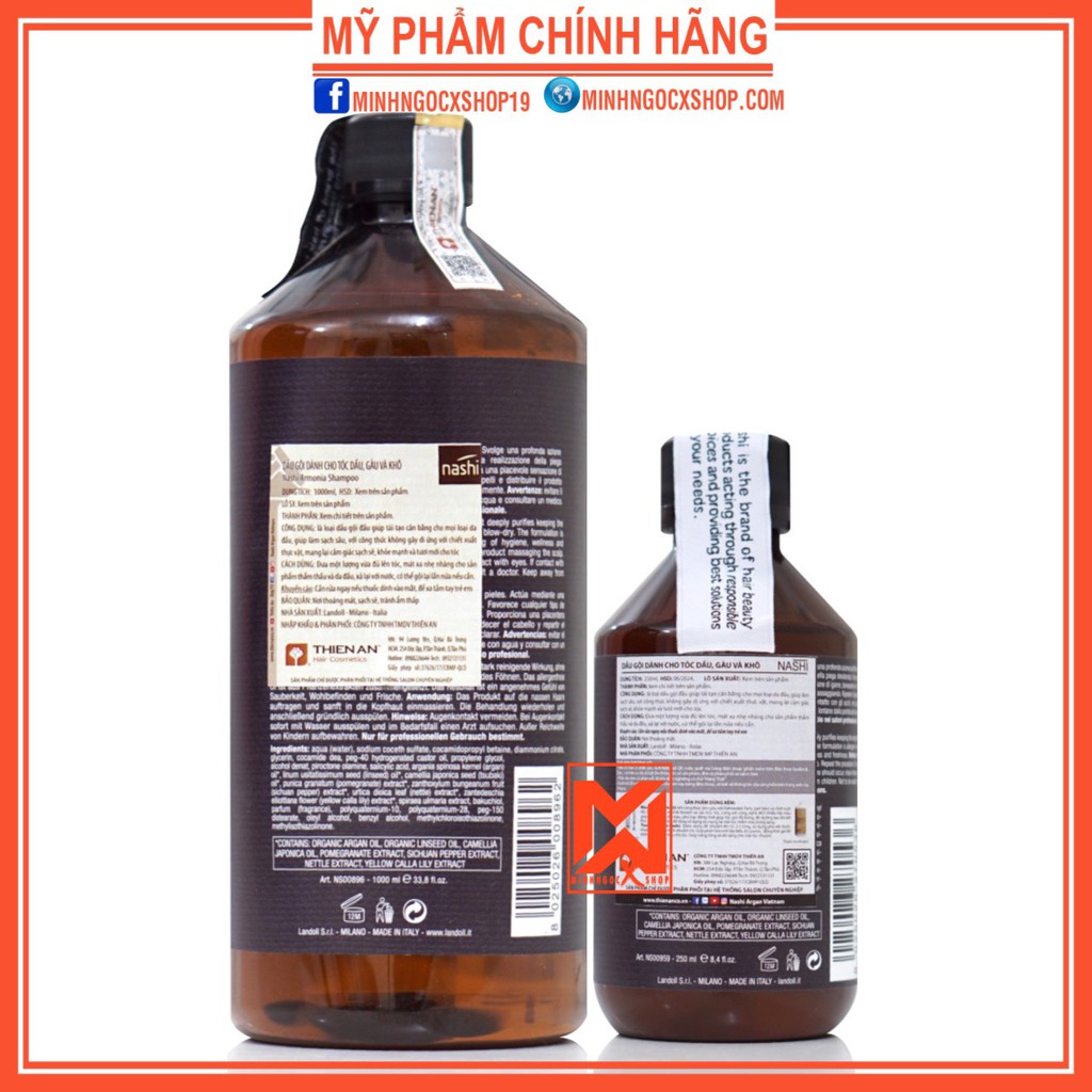 Dầu gội cho tóc dầu,gàu và khô NASHI ARMONIA 250 - 1000ml chính hãng