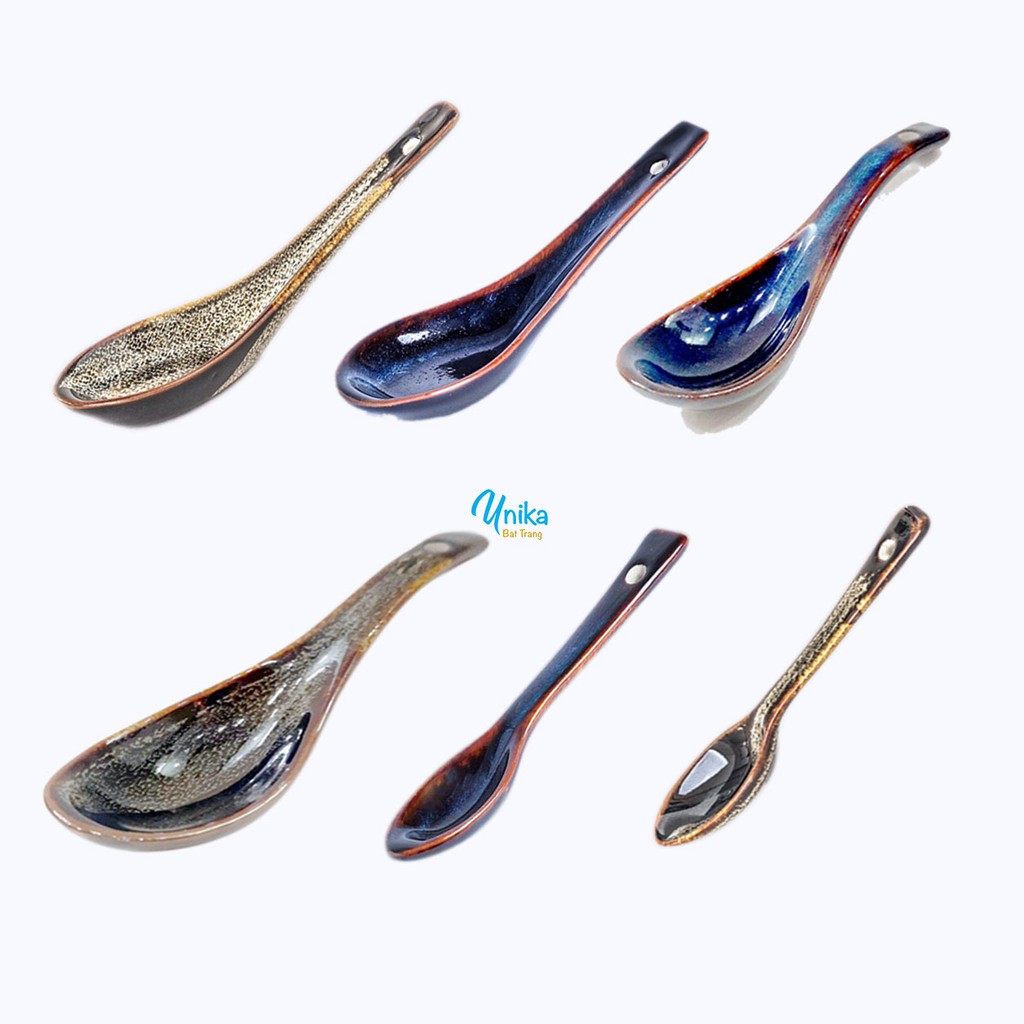 Thìa Gồm Sứ - Thìa Cơm - Thia Men Xanh Hoả Biến Đẳng cấp