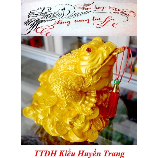 Tượng Cóc Ba Chân ngậm tiền-Thiềm Thừ chiêu tài lộc sơn nhũ vàng cao 8cm
