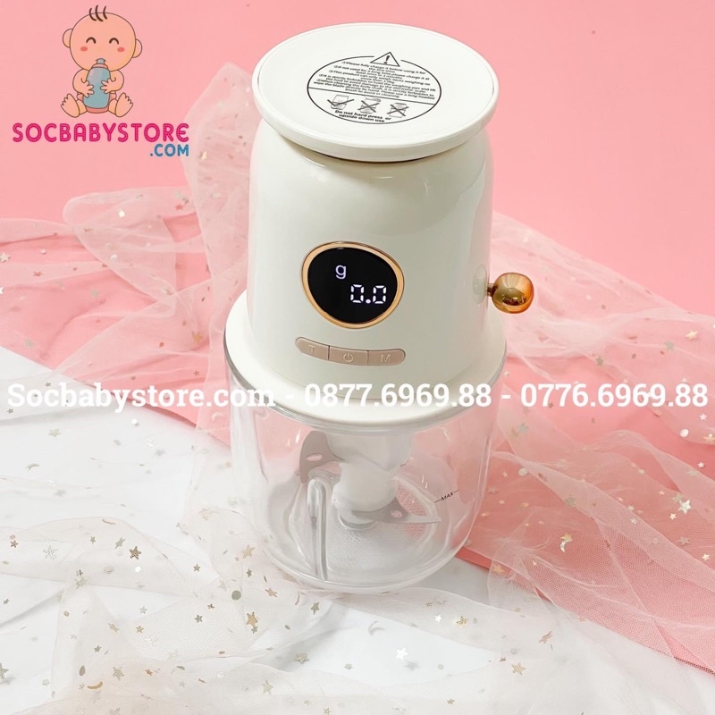 Máy xay đa năng cối thuỷ tinh 600ml - Tích pin + Tích hợp cân điện tử tối đa 1kg