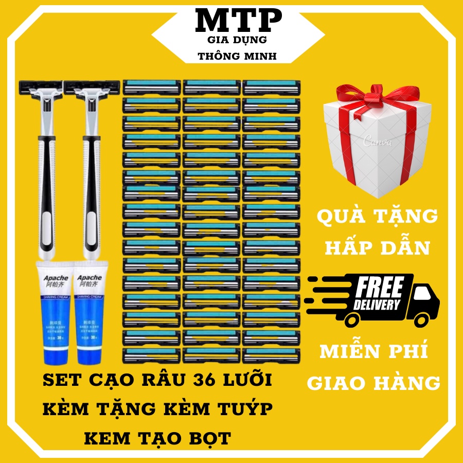 Dao cạo râu 36 lưỡi kép kèm tuýp kem tạo bọt, Set dạo cạo râu 36 lưỡi kèm tuýp kem