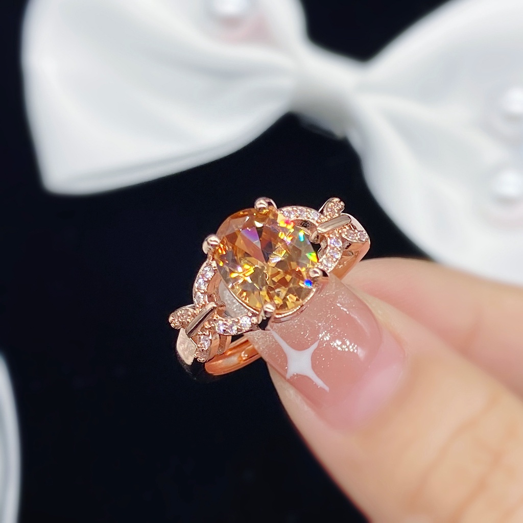 Nhẫn đính hôn bằng thép titan màu vàng hồng đính đá pha lê giả sang trọng cho nữ