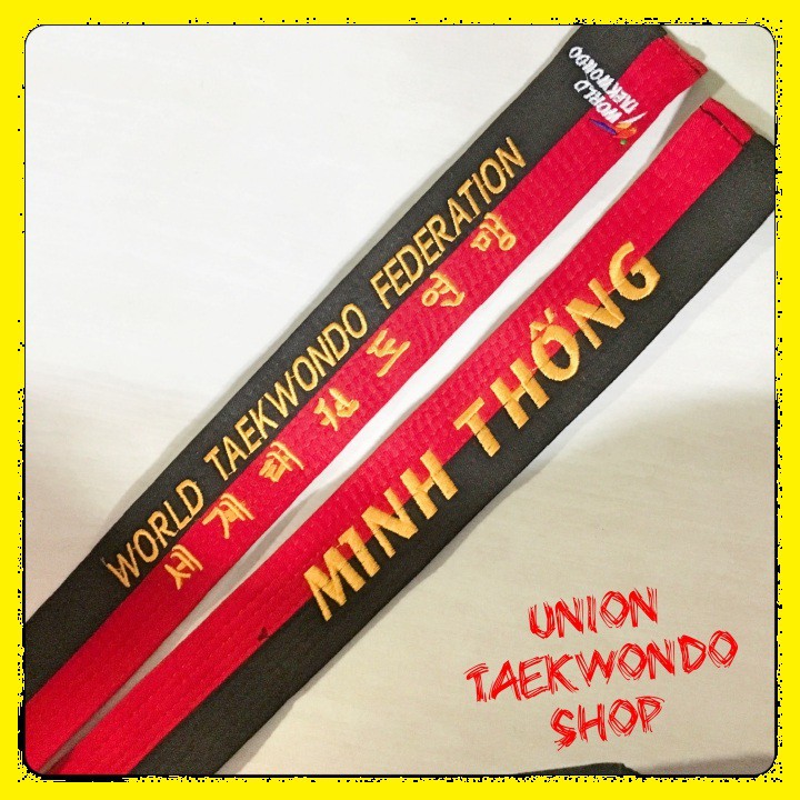 Miễn Phí Thêu Tên Đai Đỏ Đen Taekwondo #UnionTaekwondoSHOP Ngang 4.5cm