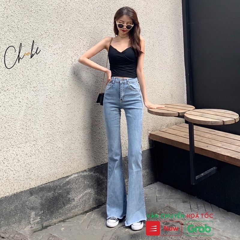 Quần jean nữ ống loe ❤️quần bò lưng cao❤️ chất jean dày dặn, quần baggy,quần loe