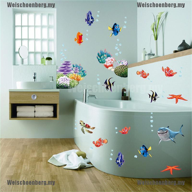 Miếng dán tường họa tiết cá hoạt hình tháo rời được trang trí nội thất phòng tắm
