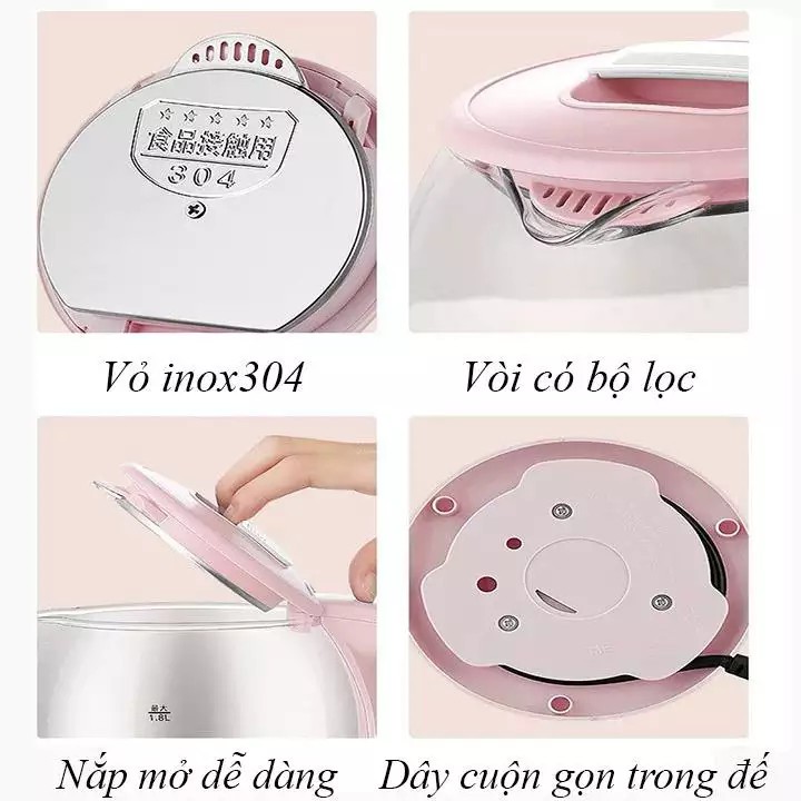 Ấm Siêu Tốc Thủy Tinh  Ấm Đun Nước Công Suất Lớn 1500W Đun Sôi Nhanh, Vệ Sinh Dễ Dàng Không Để Lại Cặn J11