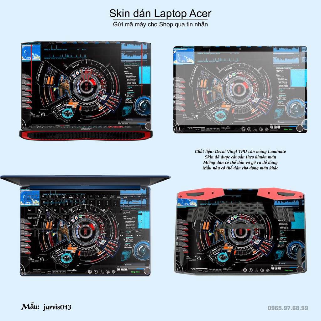 Skin dán Laptop Acer in hình Jarvis (inbox mã máy cho Shop)