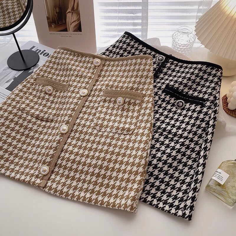 Chân váy dạ tweed hoạ tiết ziczac hot trend kèm video thật