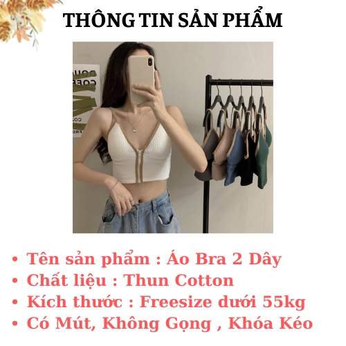 Áo Bra Nữ Cá Tính Cỗ V Khóa Kéo Trước - Bra 2 Dây Dáng Croptop Mút Mỏng AMYBRA  B3309
