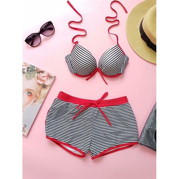 [MỚI] Bikini hai mảnh sọc đen trắng có gọng mặc đi biển đẹp | BigBuy360 - bigbuy360.vn