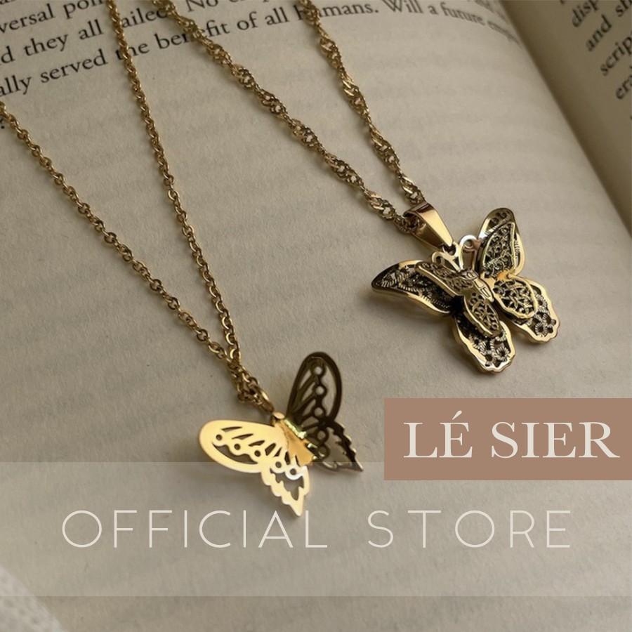 Dây chuyền nữ đơn Lé Sier hình cánh bướm thép y tế titan, mạ vàng 18K - NPGP62