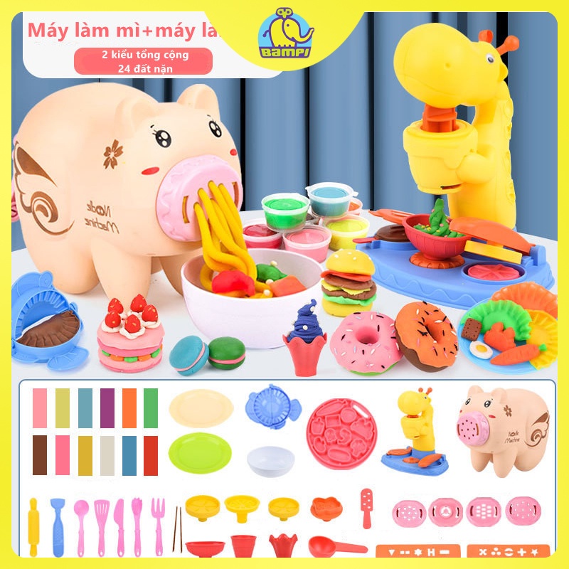 Bộ Đồ Chơi Chú Heo DIY Làm Kem,Mì Sợi,Hamburger,Sủi cảo Bằng Đất Nặn Làm Từ Bột Mì An Toàn ChoBé Đồ Chơi Nhập Vai Thú Vị