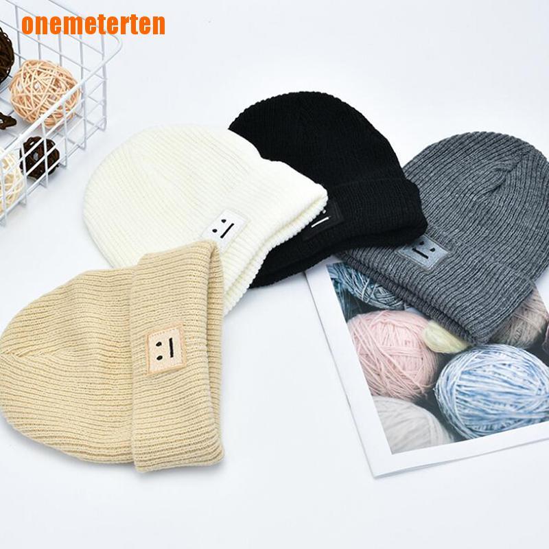 Mũ Len Beanie Họa Tiết Mặt Cười Dễ Thương