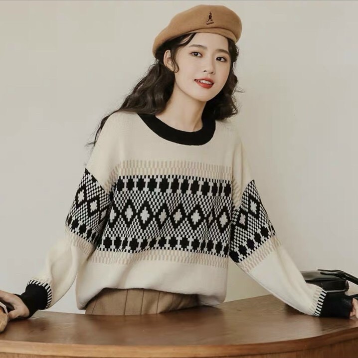 Áo len thổ cẩm silive Áo len dáng rộng hàng loại 1 | BigBuy360 - bigbuy360.vn