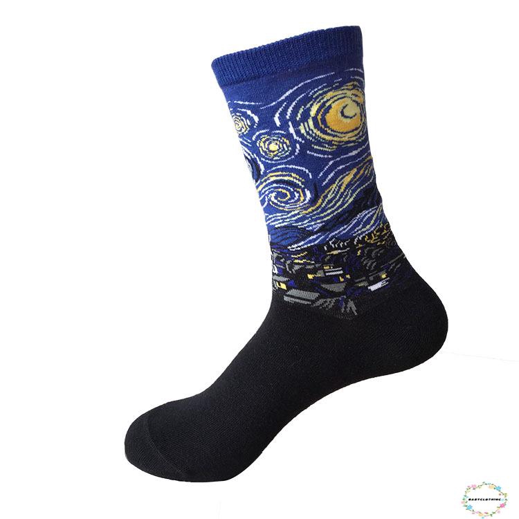 ღWSVღNO.1 1pair Unisex Oil Painting Art Socks Funny Novelty Starry Night Retro Men Women Sock 2018 newest fashion