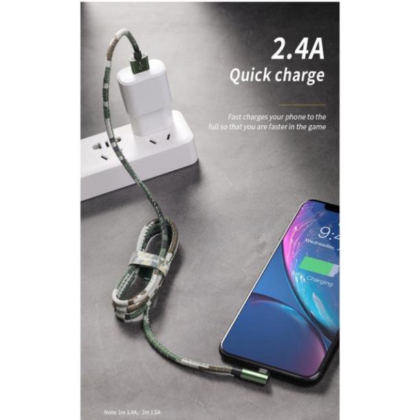 Cáp sạc chơi game mobile iPHONE/ iPad chữ L dây dù, sạc nhanh 2,4A. Baseus Camouflage Mobile Game Cable.