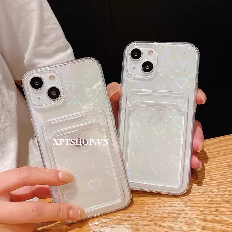 Ốp Điện Thoại Trong Suốt Màu Laser Họa Tiết Trái Tim Đơn Giản Chống Sốc Cho iPhone 14 Pro Max 13 Pro Max 12 Pro Max 11 Pro Max