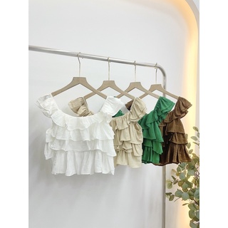 Áo 2 dây dập li tầng, áo bèo xếp li mặc đi biển Two Sisters