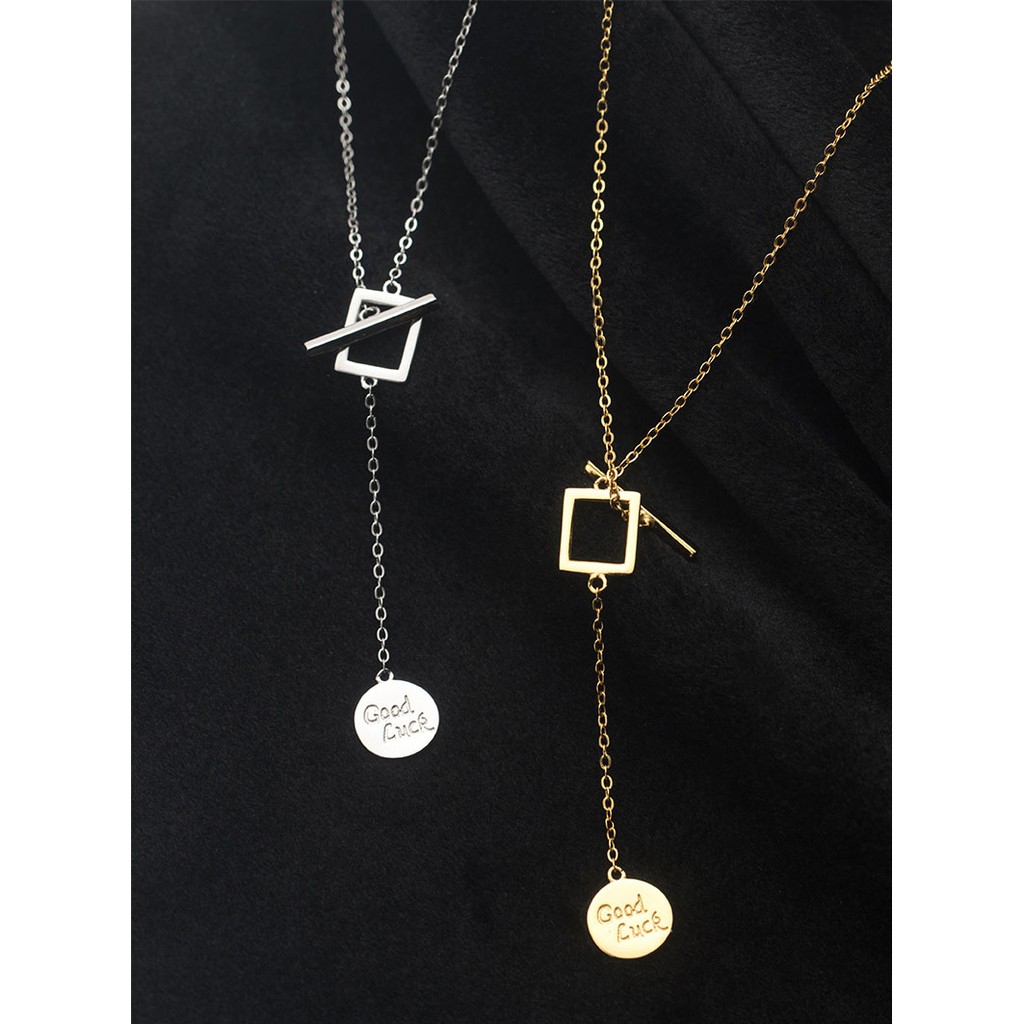 Dây chuyền bạc Ý s925 thả dài khắc chữ Good Luck D7818 - AROCH Jewelry