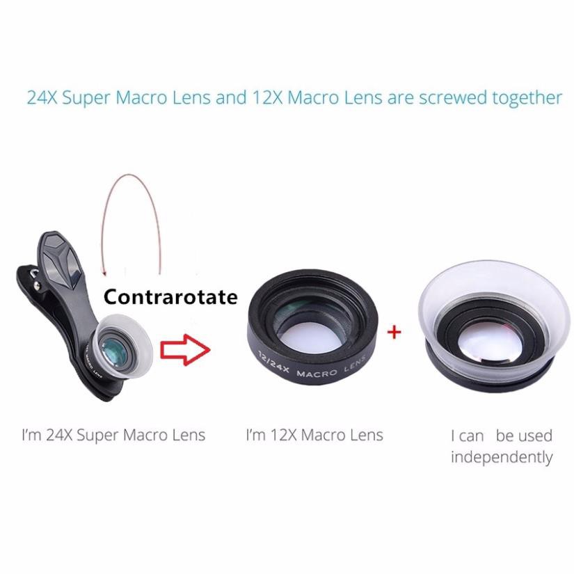 APEXEL Điện thoại Lens 2 Trong 1 Clip-On 12 X Macro + 24 X Super Macro Lens kit Đối với Iphone 7 / 6s / 6s Thêm ios