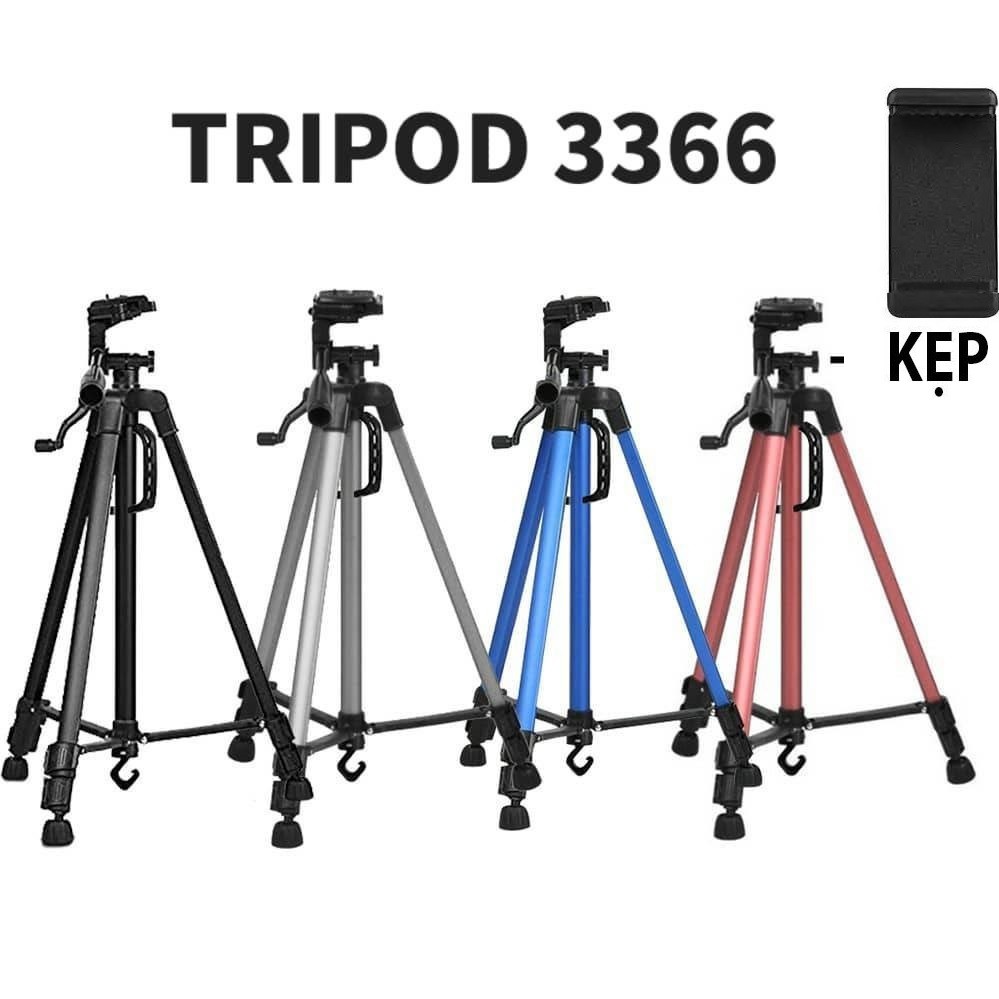 Gậy Tripod 3 chân  cho điện thoại và máy ảnh 3366 dài 1m50 cao cấp - Tặng kèm Đầu kẹp điện thoại và Remote Bluetooth