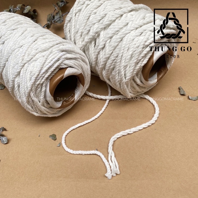 1kg dây thừng Macramé cotton 3mm, 5mm trắng tinh