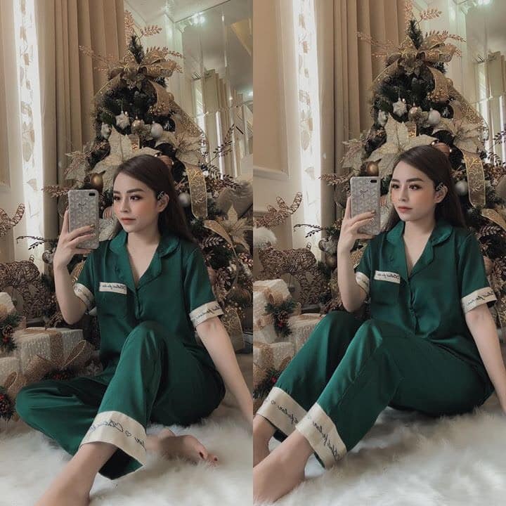 Bộ lụa thêu chữ tay cộc quần dài | BigBuy360 - bigbuy360.vn