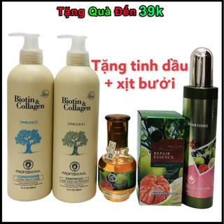 [Tặng Tinh dầu Bưởi] Cặp Dầu Gội Dầu xả chống rụng tóc và kích thích mọc tóc siêu mềm mượt Biotin & Collagen 1000ml