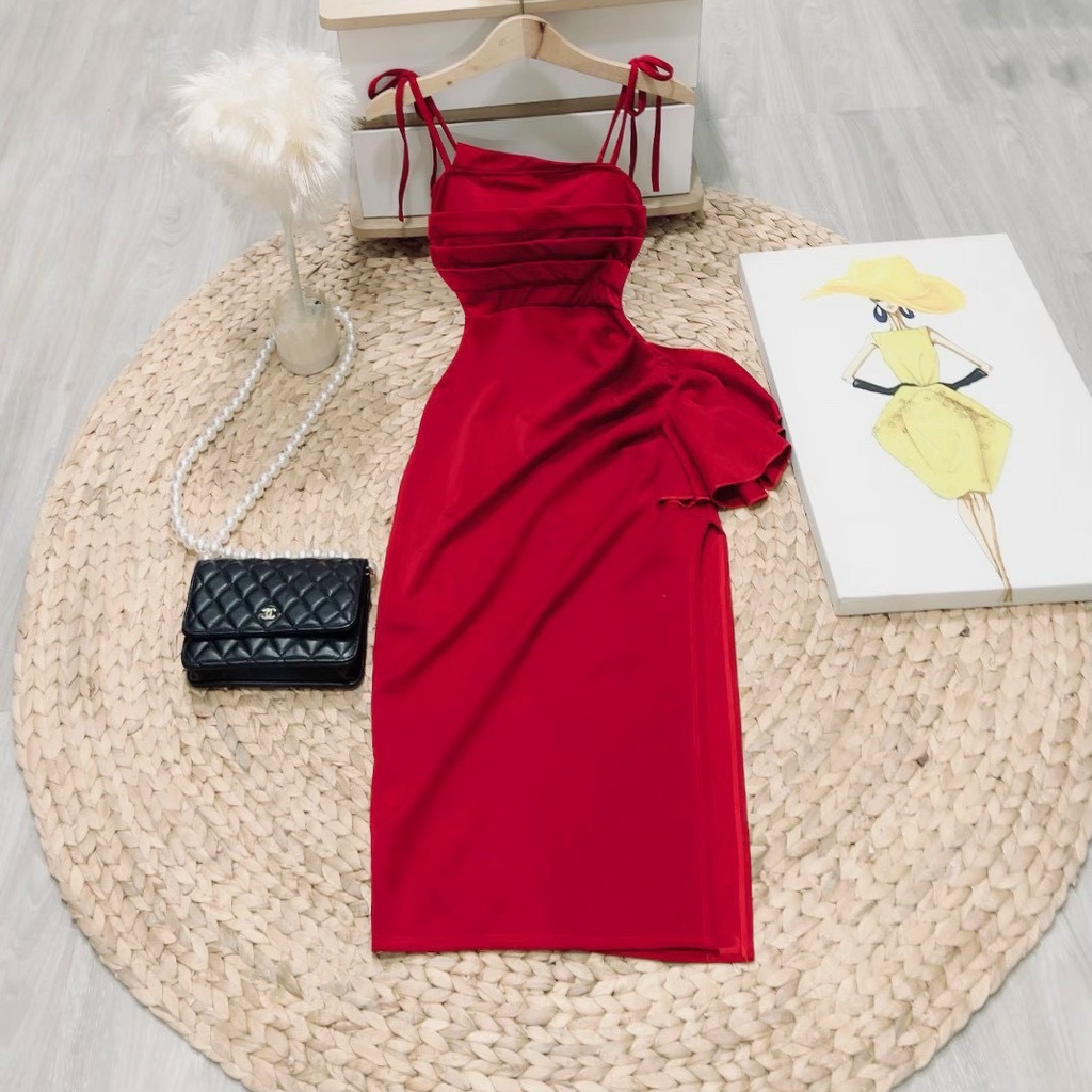 Váy đầm nữ body hai dây xếp ly gợi cảm quyến rũ