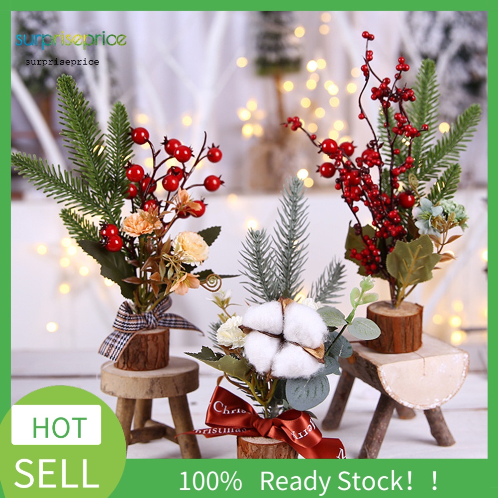 Nhánh cây berry phong cách giáng sinh nhân tạo độc đáo trang trí bàn làm việc xinh xắn