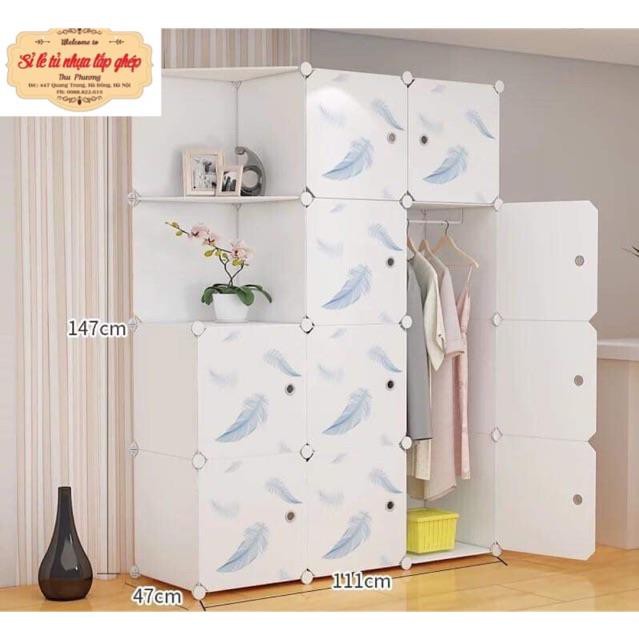 XẢ KHO FREESHIP 99K TOÀN QUỐC_🍃TỦ NHỰA GHÉP 12 NGĂN Y HÌNH SÂU 47cm. Tặng 2 móc treo ( thân trắng cửa lông vũ)