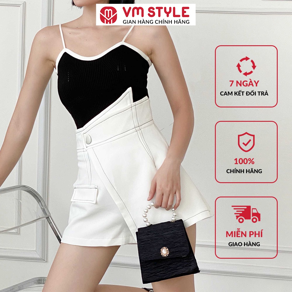 Quần váy xếp tà trước viền chỉ VM STYLE chất vitex mát cạp cao thanh lịch - 22QV02T011902