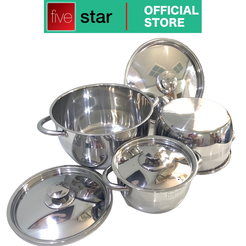 Bộ nồi 1 đáy inox 430 Fivestar standard bếp từ nắp inox ( 1 nồi 16cm x 1 nồi 18cm x 1 nồi 24cm )